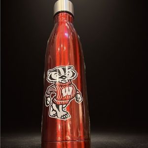 Wisconsin Badger double-walled, stainless steel thermos.